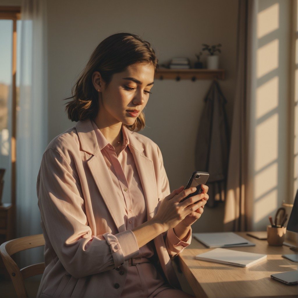 Professional woman using Katie AI app